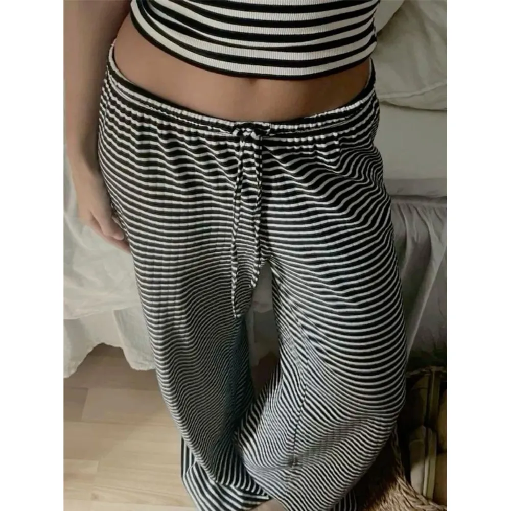 Women's Striped Drawstring Straight Leg Pants