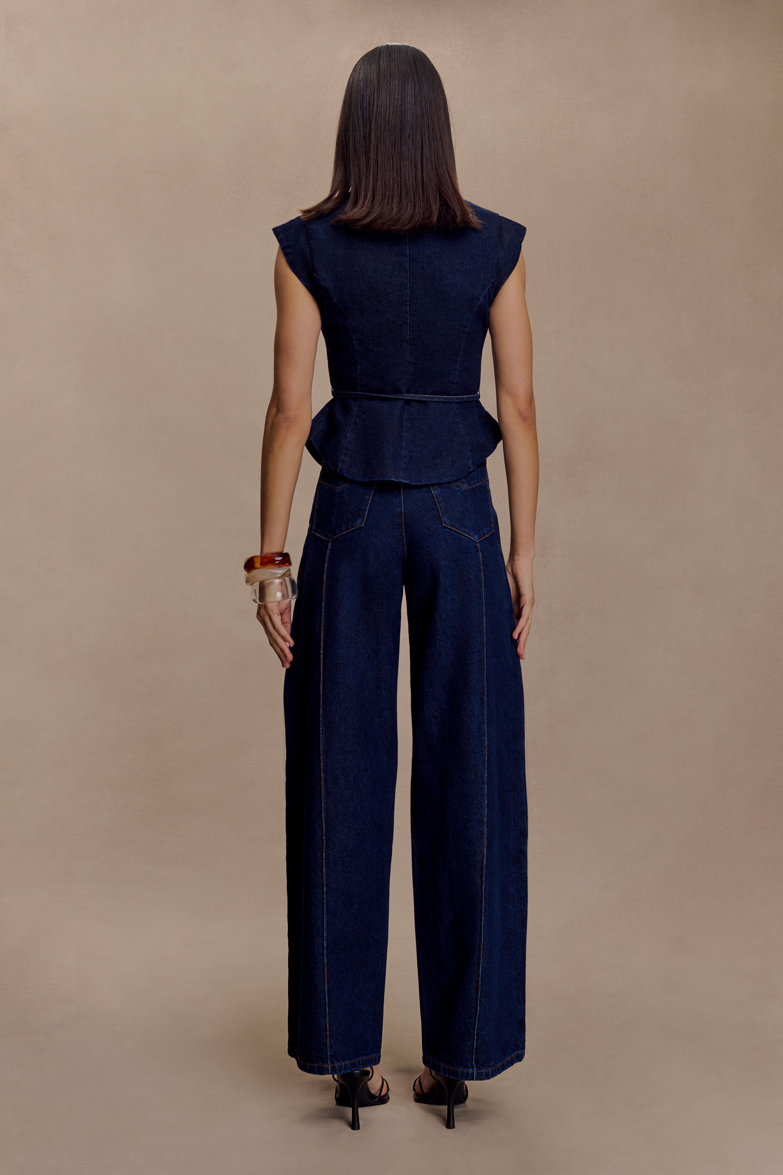 Blue Structured Tie Denim Top