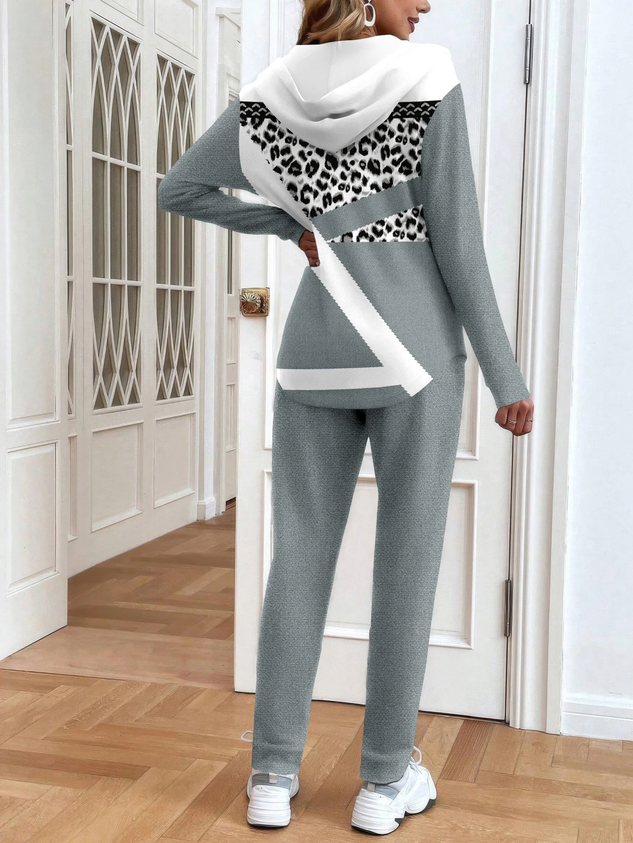 Women's Printing Abstract Daily Going Out Two-Piece Set Gray Casual Spring/Fall Coat With Pants Matching Set