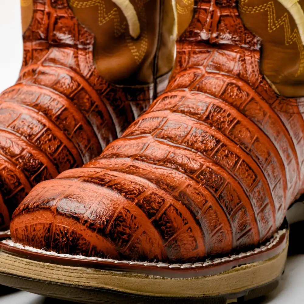 Cognac Caiman Belly Leather Boots With 3D Lightweight Sole - Composite Toe