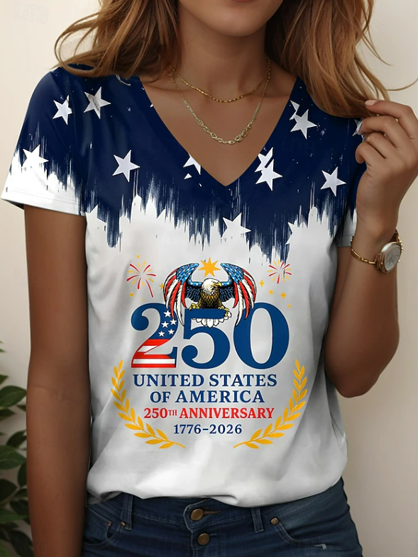 Women's Short Sleeve T-shirt Summer White Text Letters Printing V Neck Holiday Going Out Vintage Top