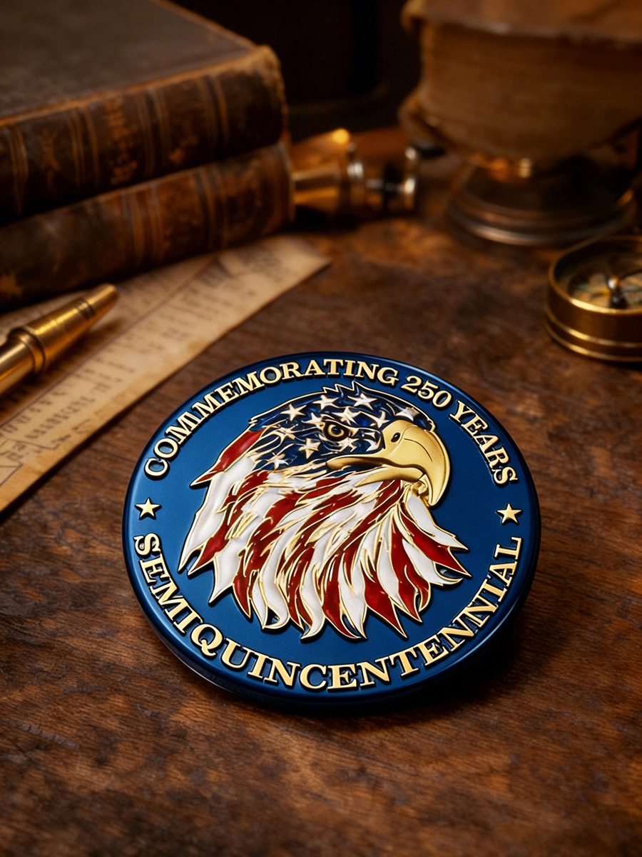 USA Semiquincentennial Bald Eagle & Flag Commemorative Pin Badge
