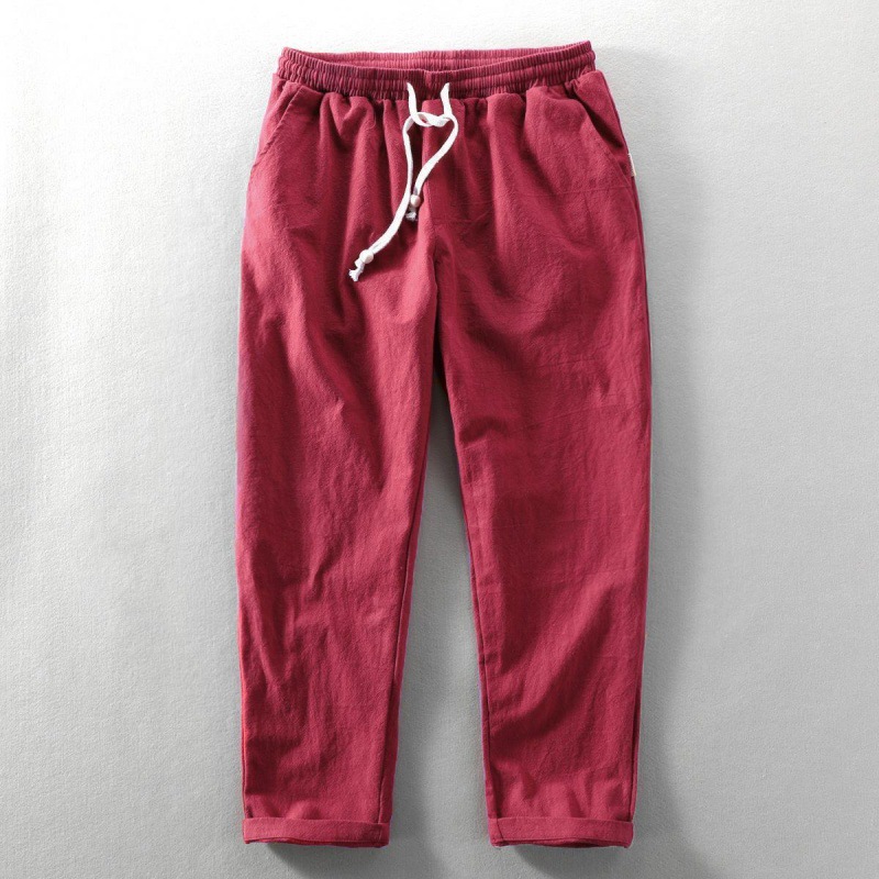 Men's Vintage Japanese Loose Pocket Cotton Linen Casual Pants