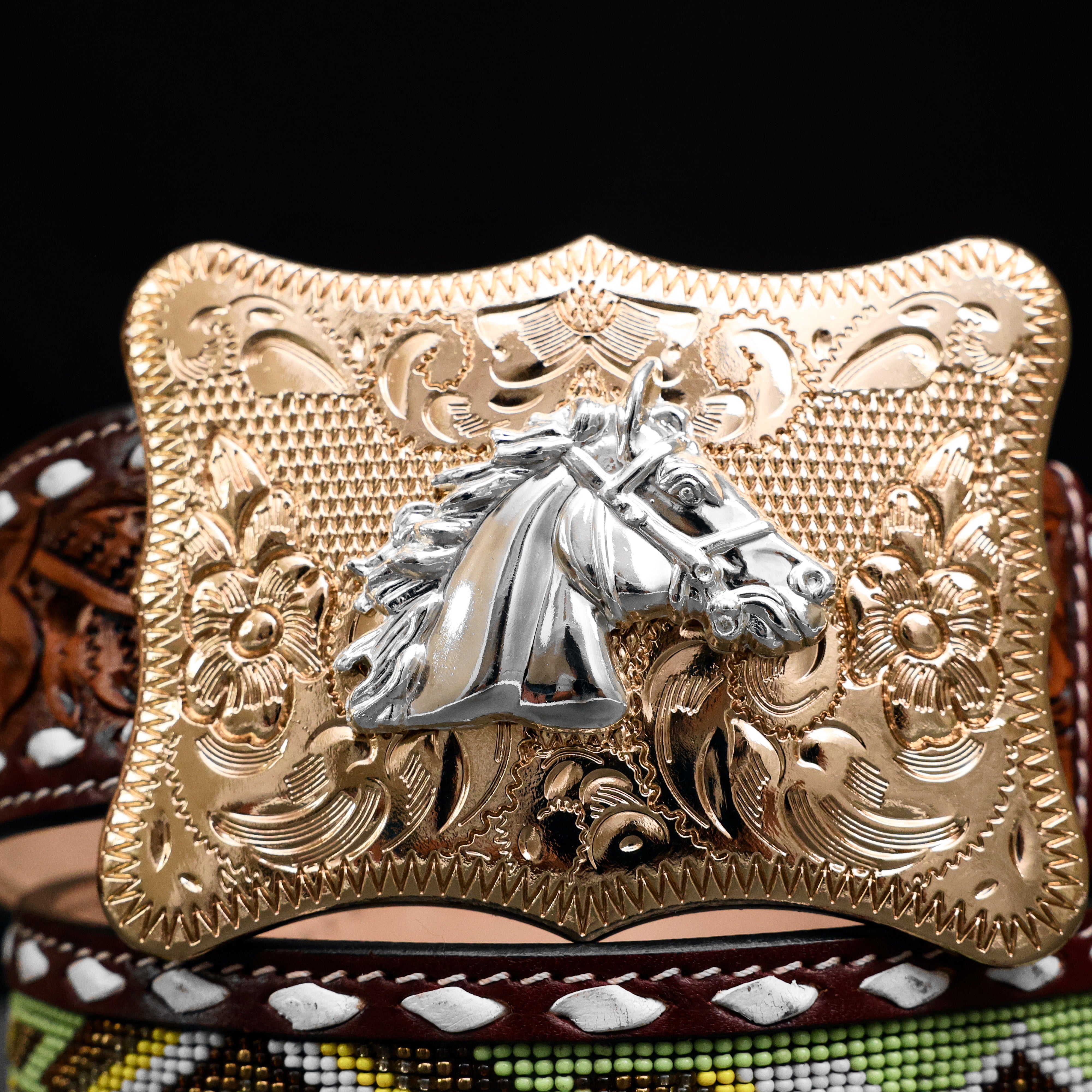 2 Inch Hand-Tooled Artesanal Beaded Leather Belt