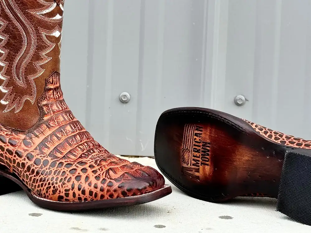 Men’s Cognac Caimán Neck Leather Boots With Cognac Shaft