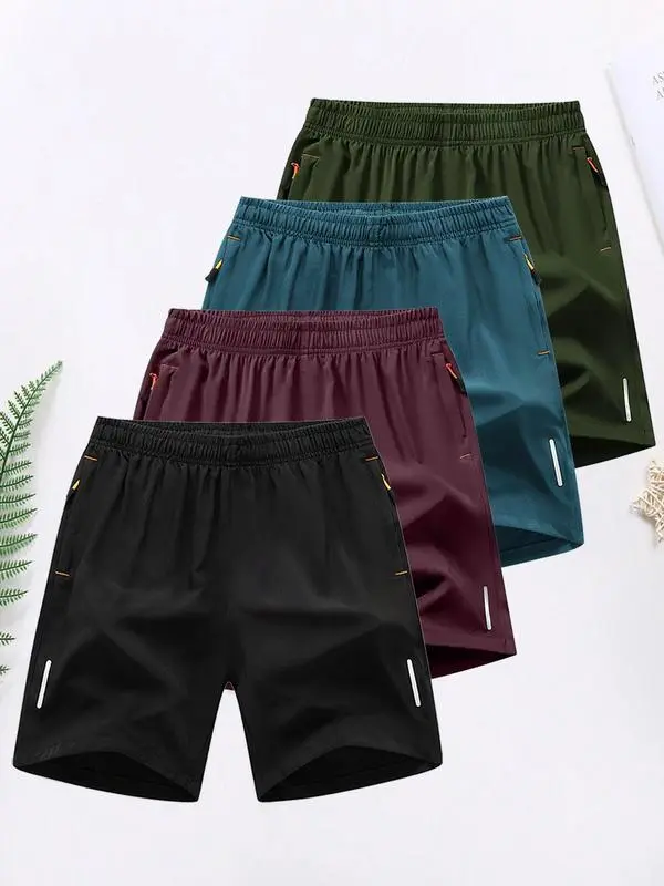 Men's Solid Color Zipper Pocket Athletic Shorts – Casual & Breathable Summer Wear