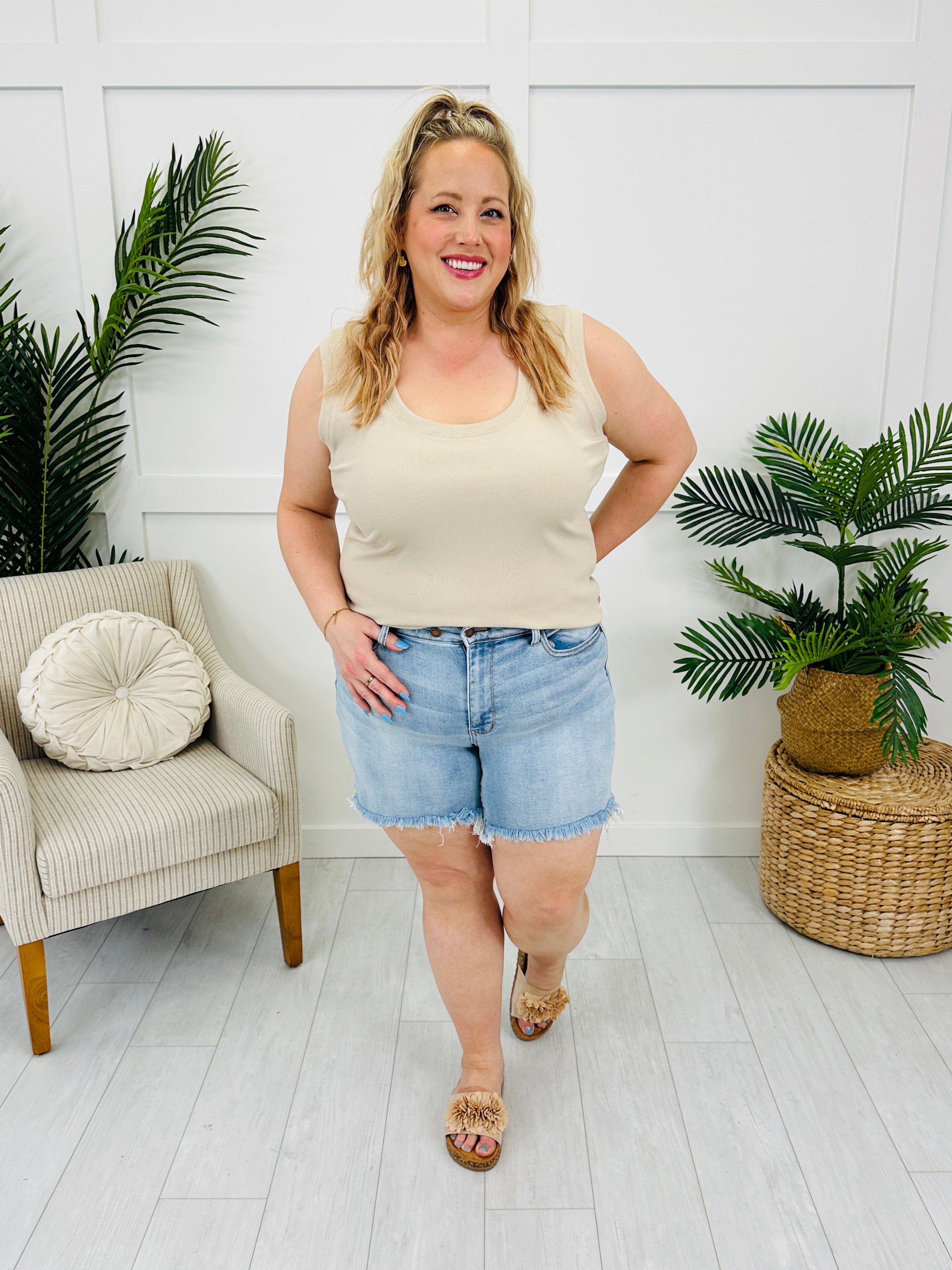 Judy Blue Fringed & Fabulous Double Button Dad Shorts