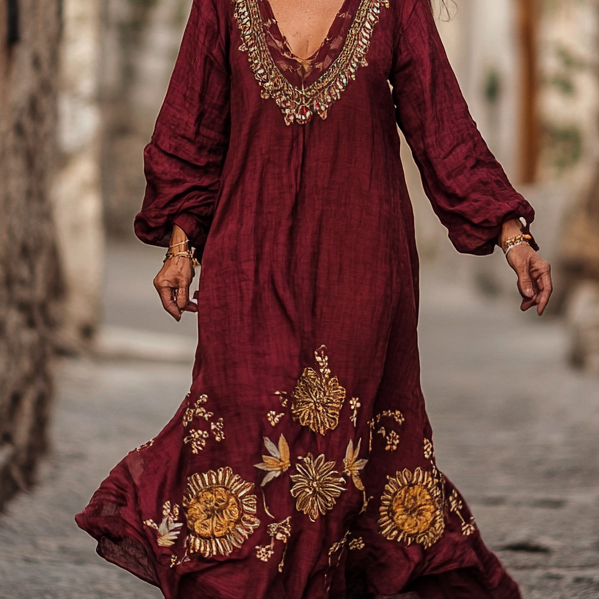 Vintage Loose Linen Patchwork Dress 63c1