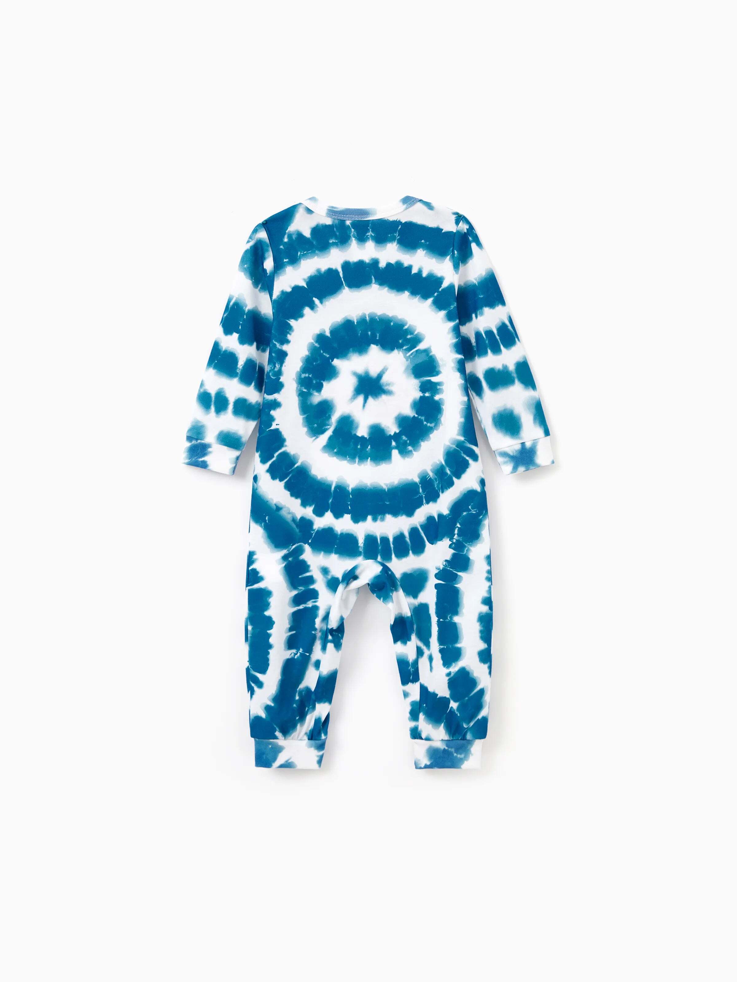 Christmas Matching Family Pajamas Set Tie-dye Snowman Print Blue PJS with Christmas Socks Deep Blue