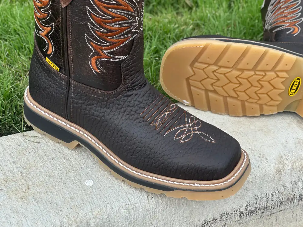 Men’s Dark Brown Bull Neck Leather Work Boots- No Steel Toe