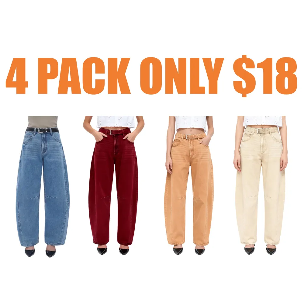Women High Waist Baggy Barrel Leg Jeans