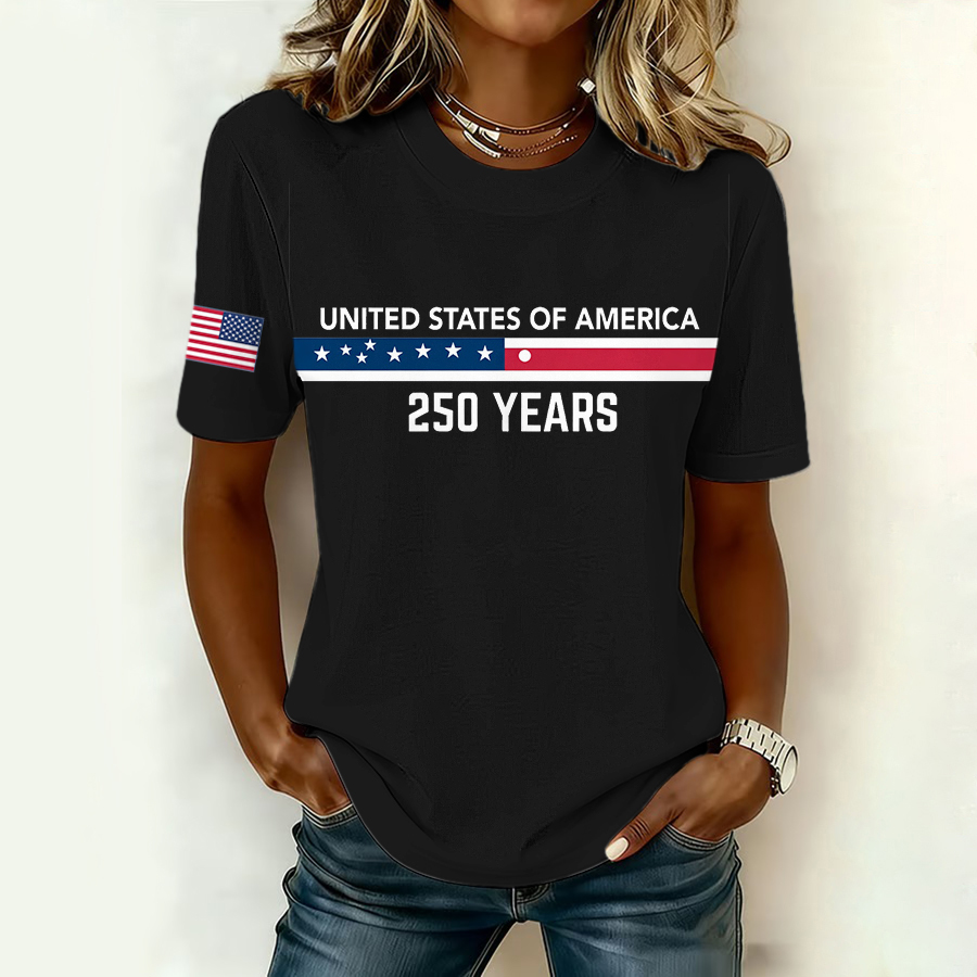 Women'S Retro American Independence Day Commemorative Printed Round Neck T-Shirt