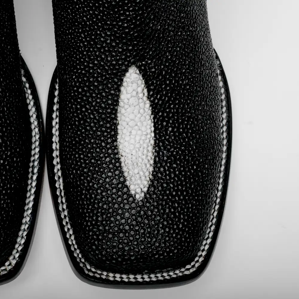 Black Stingray Leather Boots - Square Toe