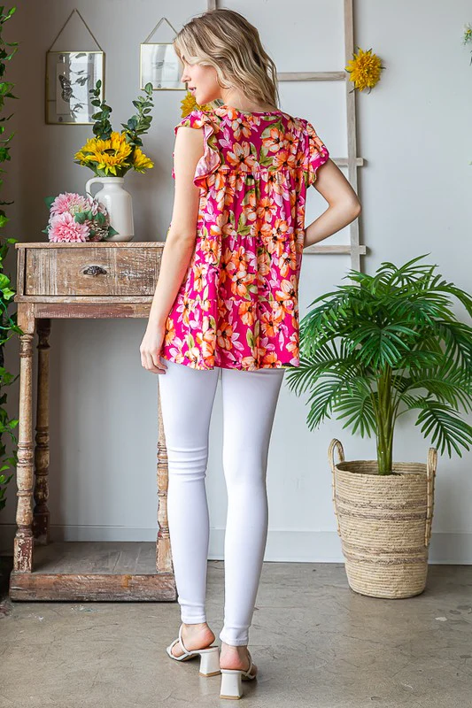 Butterfly Sleeve Floral Tiered Top