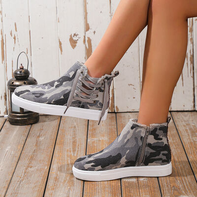 Lace-Up Round Toe Canvas Boots with Side Zip (multiple color options)