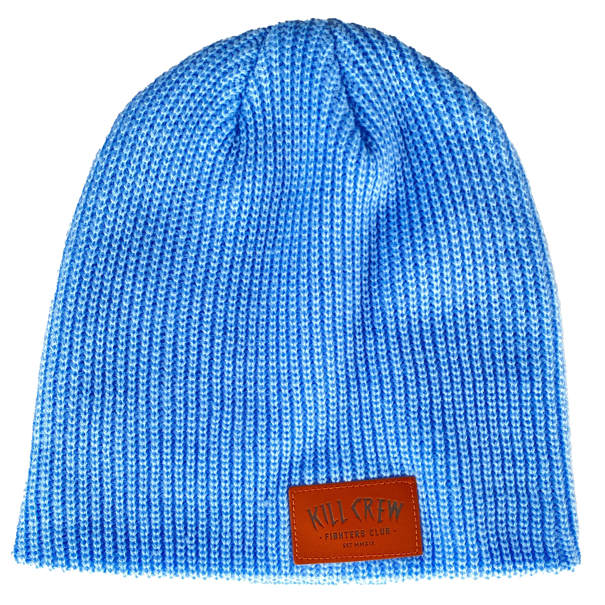 LEATHER PATCH SKULL CAP BEANIE - SKY BLUE