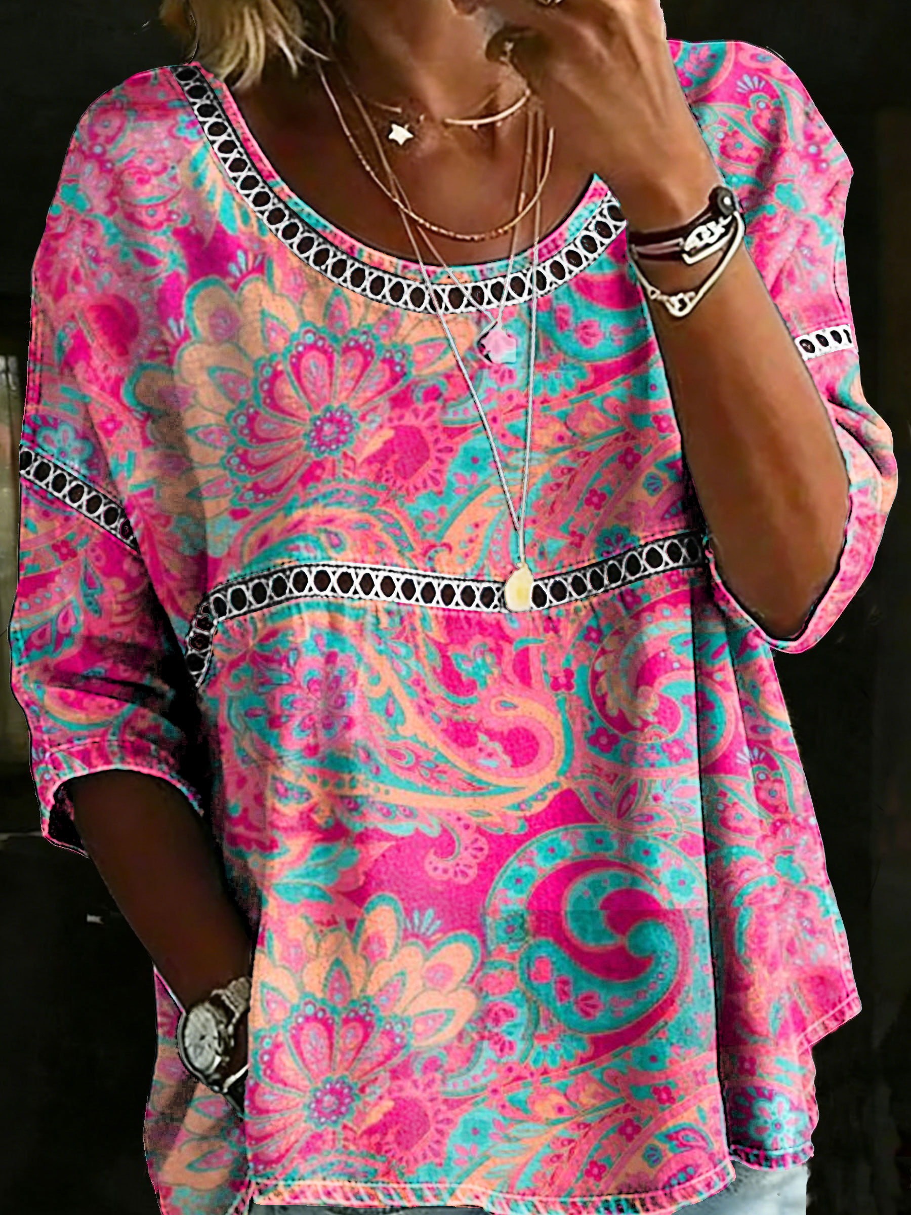 Women's Vintage Ethinic Casual Loose Denim Blouse Shirt