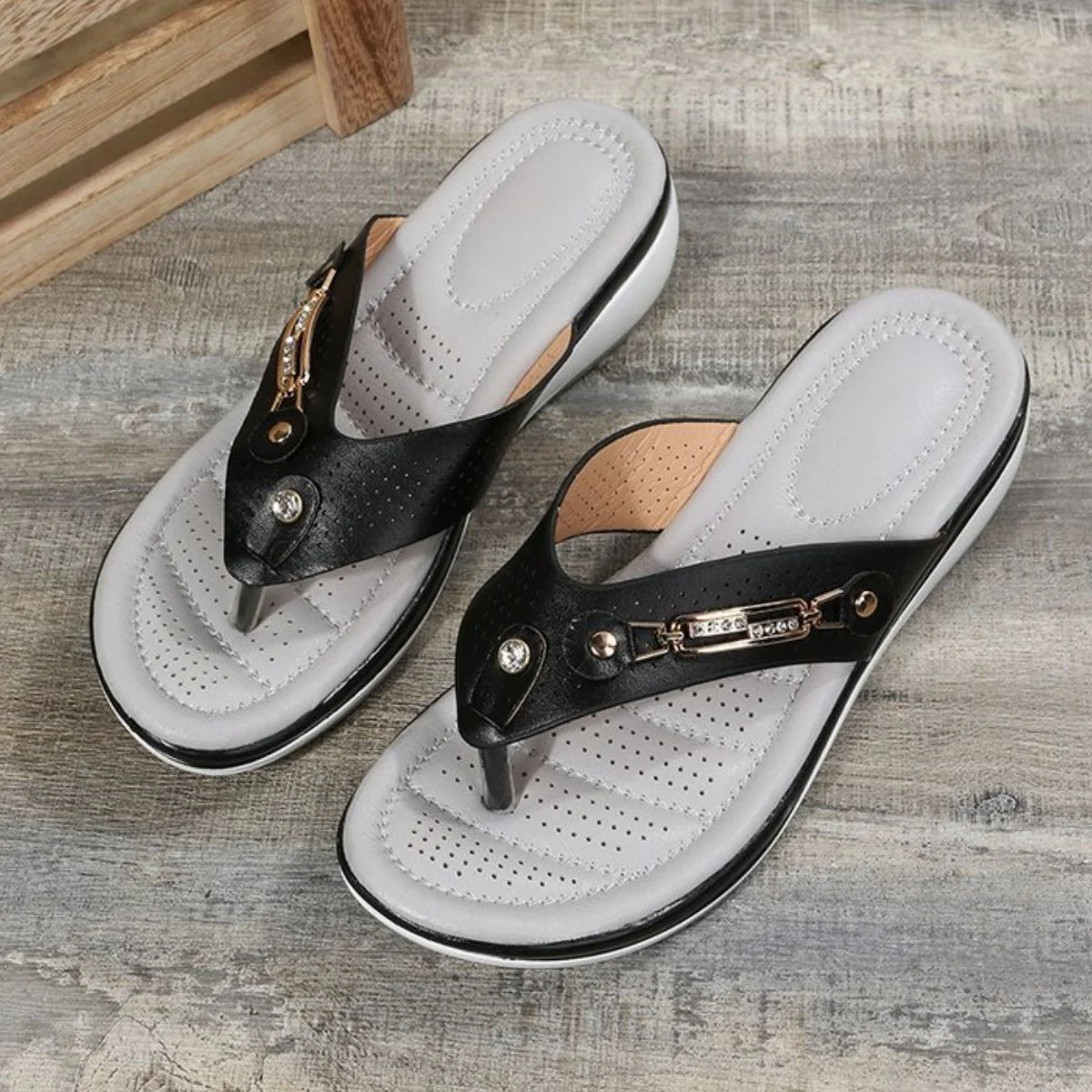 Decorative Chain Post Wedge Sandals (multiple color options)