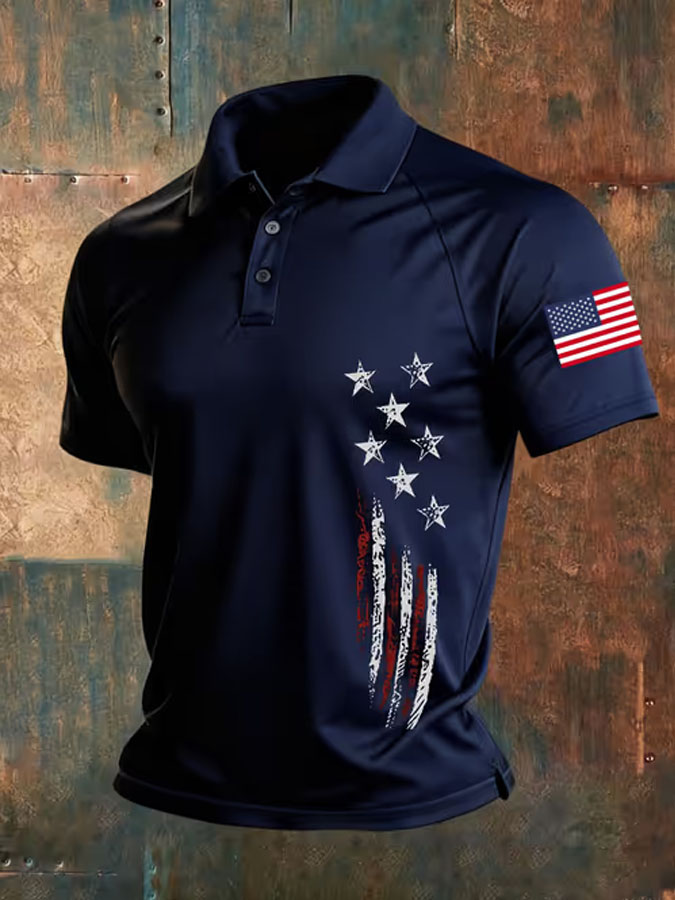Men'S Flag Printed Casual Polo Shirt