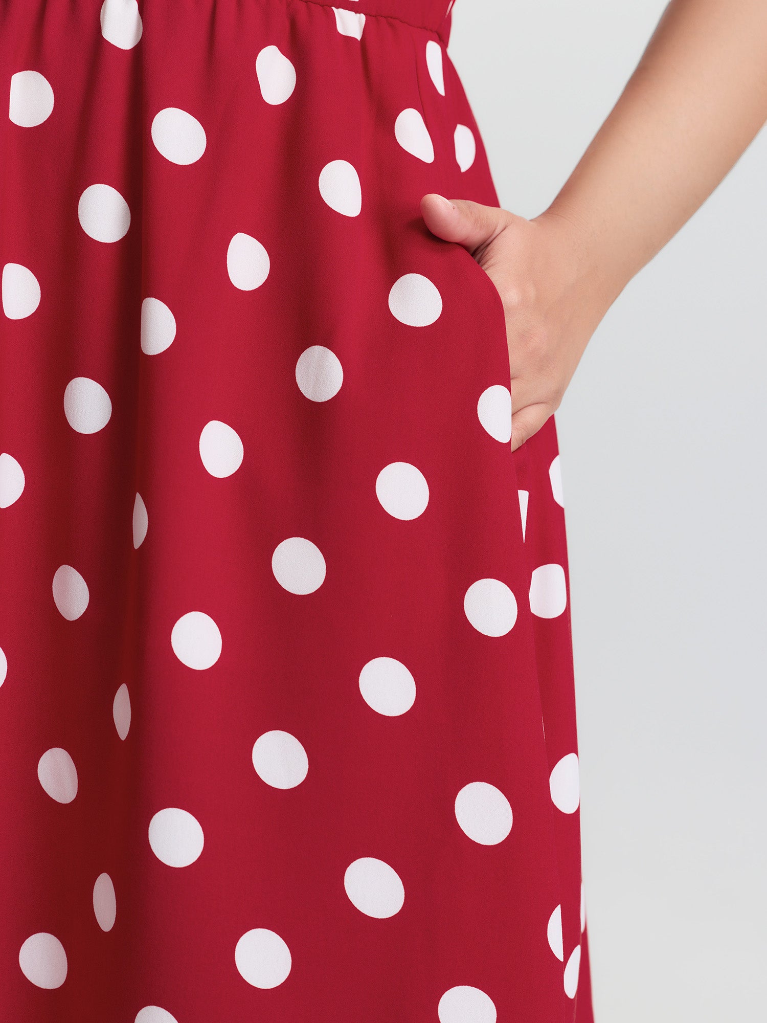 Polka Dots Shirred Cinched Waist Midi Dress