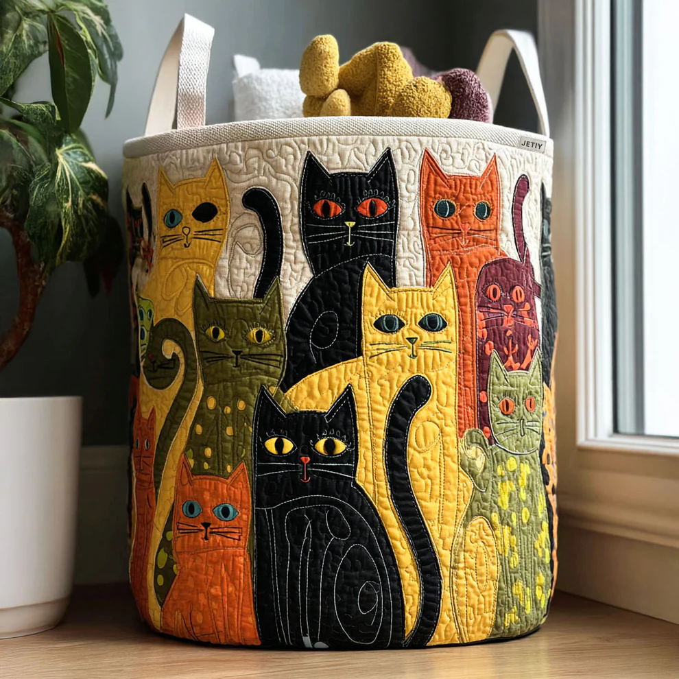 Hot Seller Quilted Laundry Basket | Books   Waves   Cats   Flowers