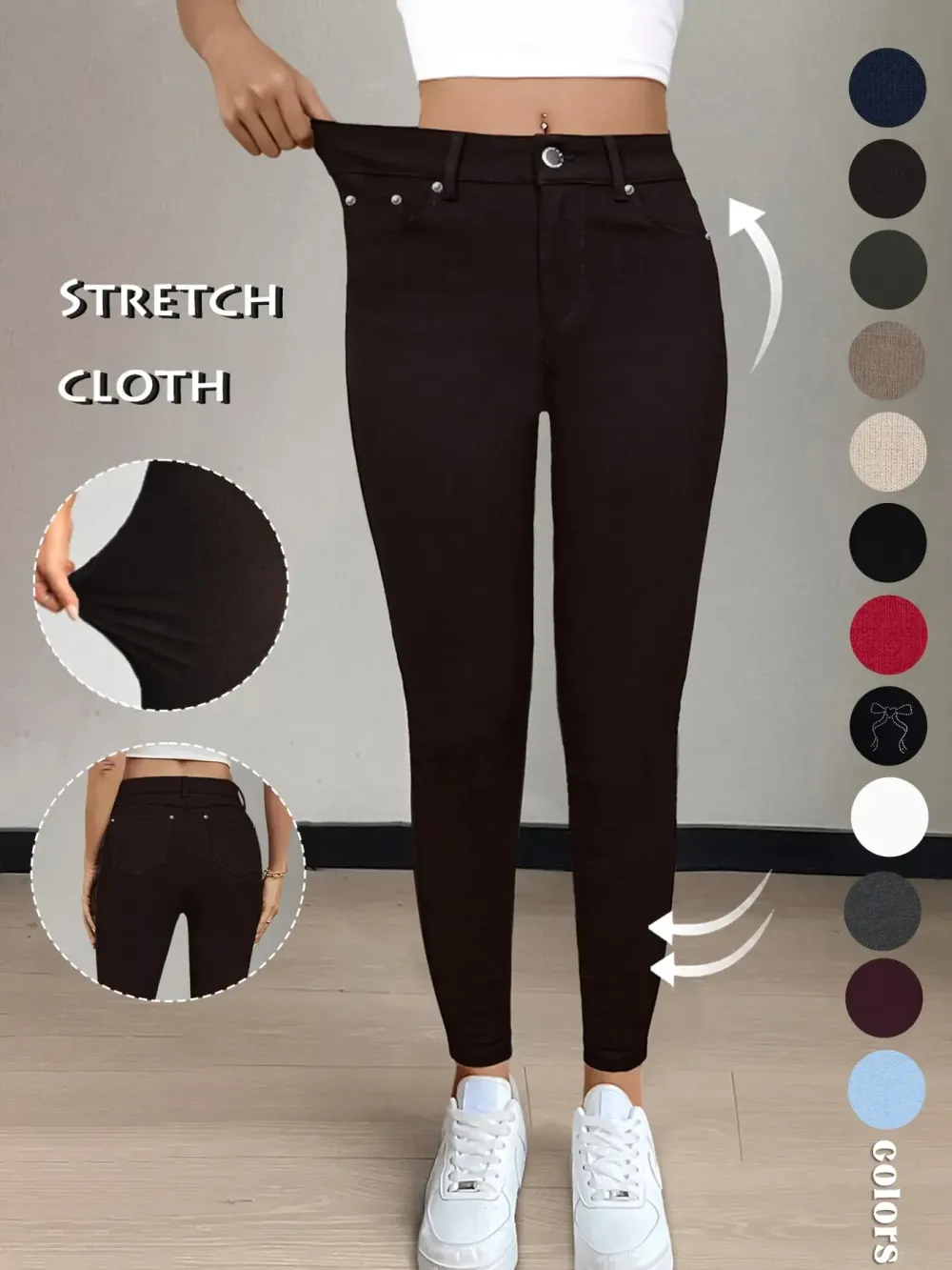 Women's Plain Pocket with Buttons, Casual Comfy Skinny Sports Stretchy Leggings for Yoga Gym Workout