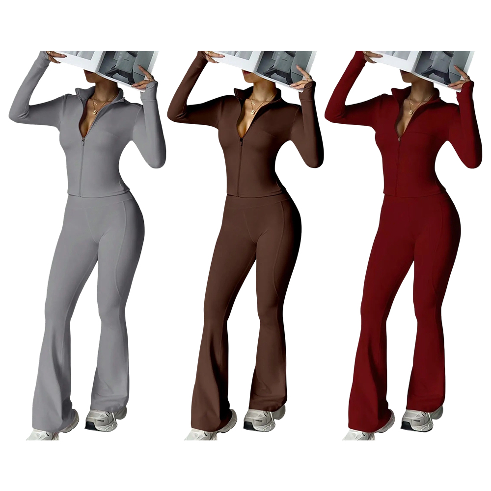 Women's 2-Piece Casual Loungewear Set with Long Sleeve Jacket and Flared Pants, Stylish and Comfortable Travel for All Seasons