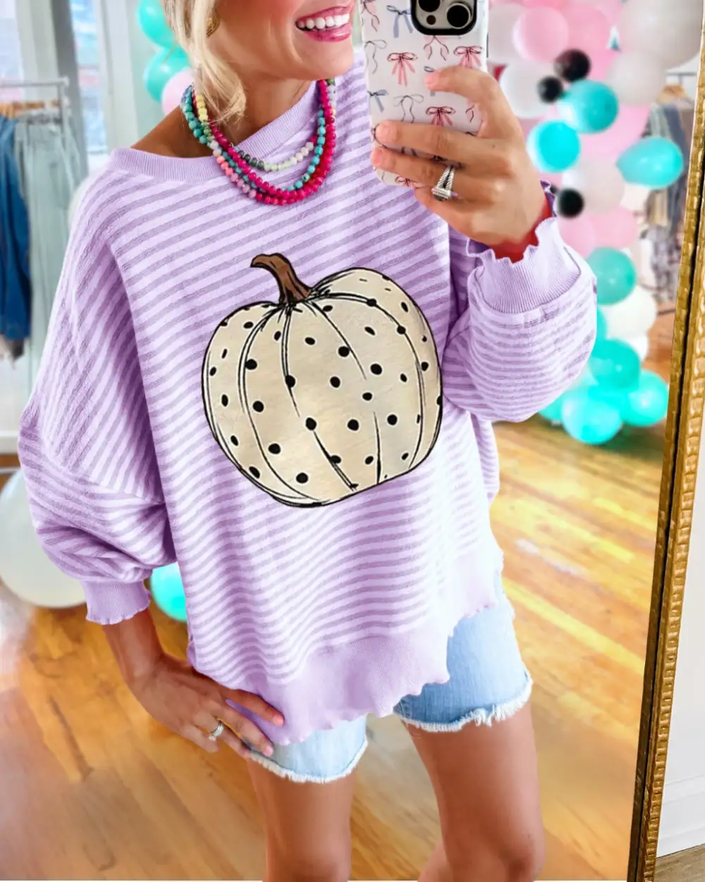 Pumpkin Oversized Striped Pullover