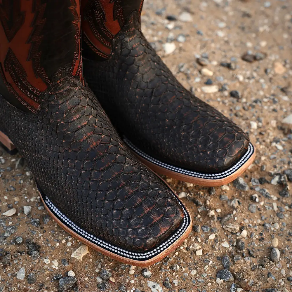 Rustic Brown Genuine Python Boots - Square Toe