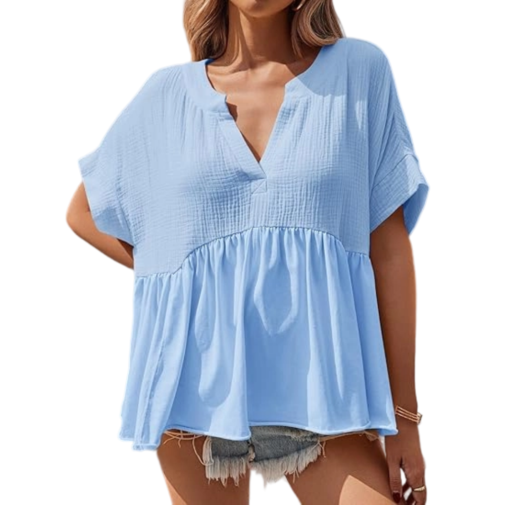 Womens Summer Babydoll Tops V Neck
