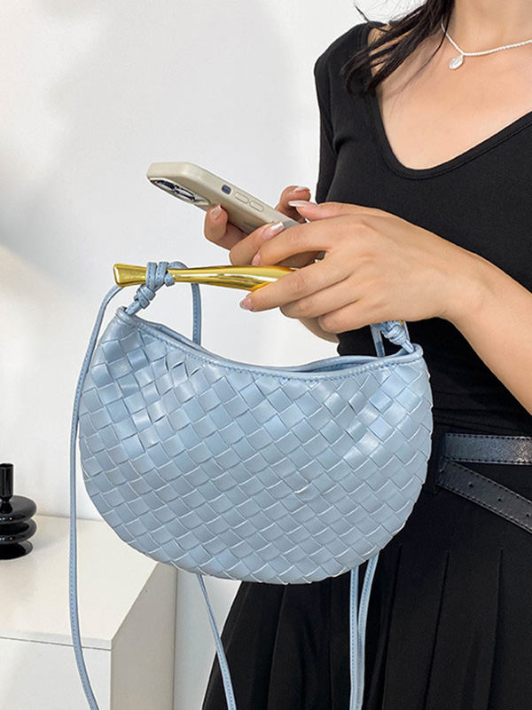 Geometric Split-Joint Woven Zipper Handbags Bags