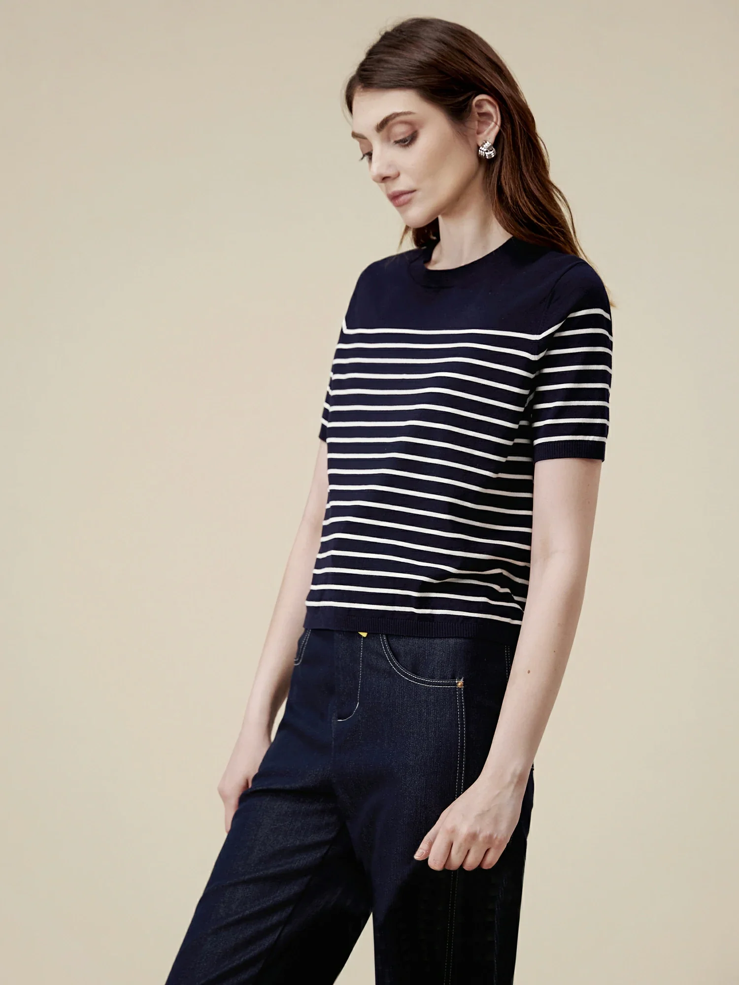 Lyocell Striped Patchwork Sweater Top