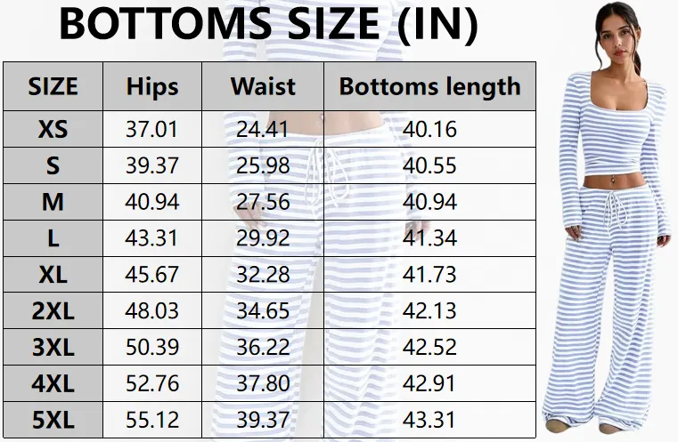 Women's Stripe Square Neck Long Sleeve Crop Top & Wide Leg Trousers Set