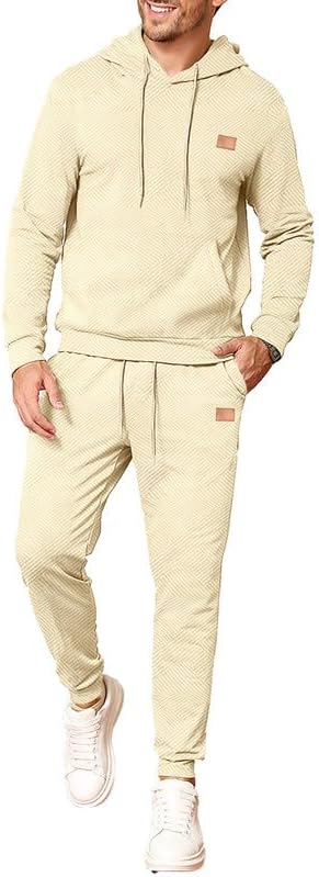 Mens 2 Piece Jacquard Sweatsuit Outfits Hoodie Sweatshirt & Joggers Sweatpants Set Tracksuit