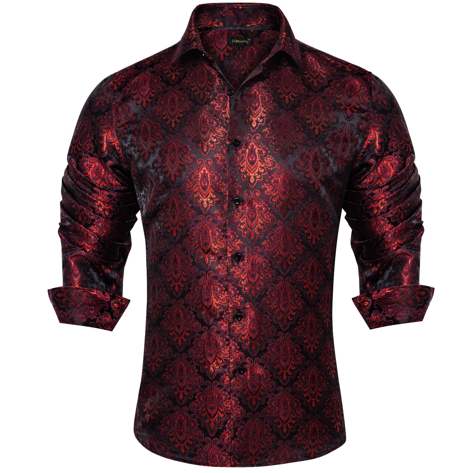 Men's Paisley Dress Shirt Long Sleeve Wrinkle Free Button Down Cowboy Shirts - Dark Red&paisley