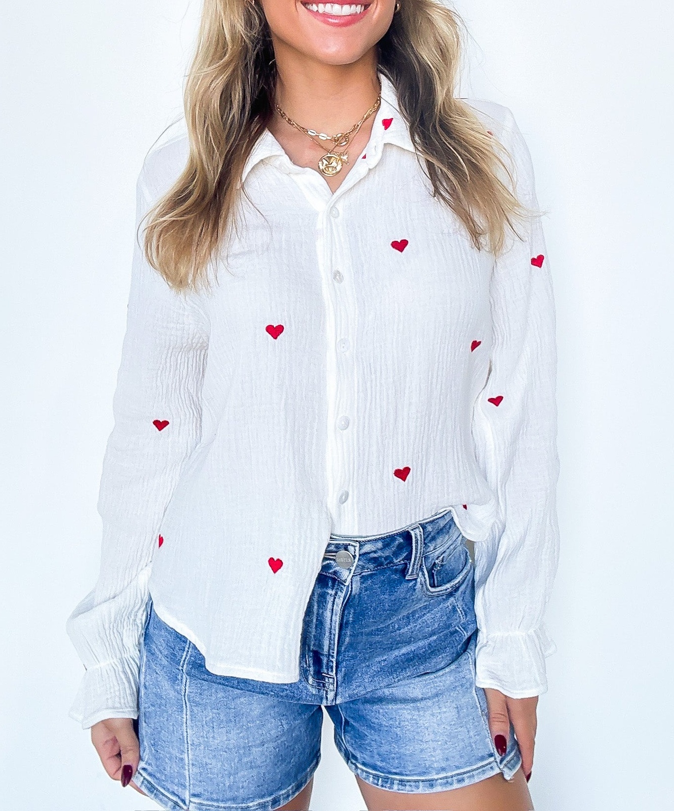 Heart Embroidered Button Down