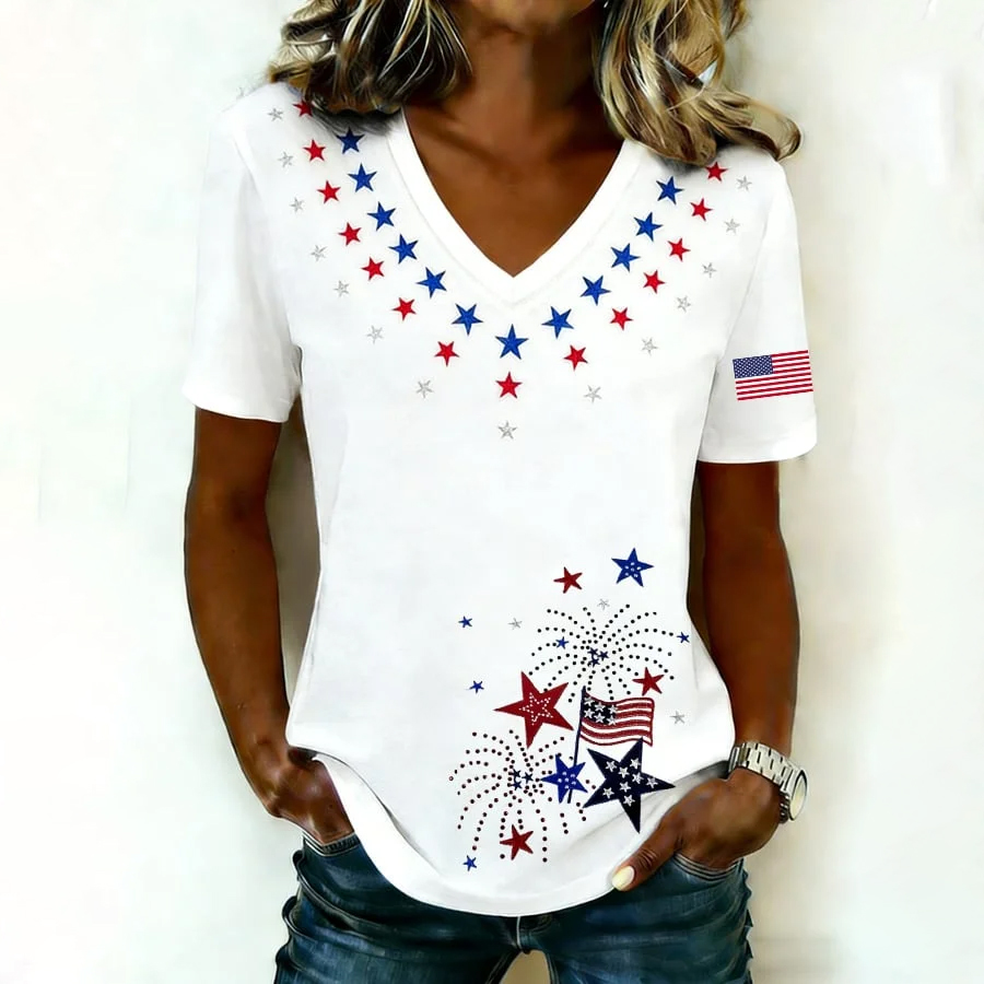 Women'S V-Neck Casual Short Sleeved T-Shirt