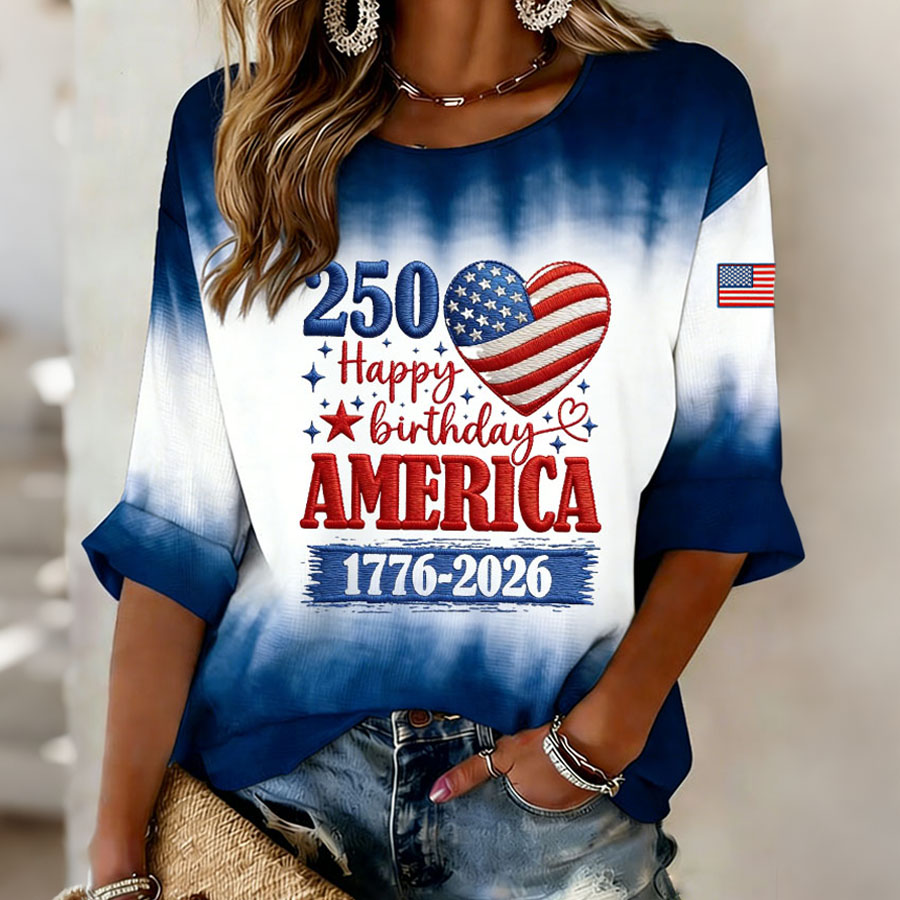 Women's casual Independence Day commemorative printed tie dye T-shirt, commemorating the 250th anniversary of the founding of the United States
