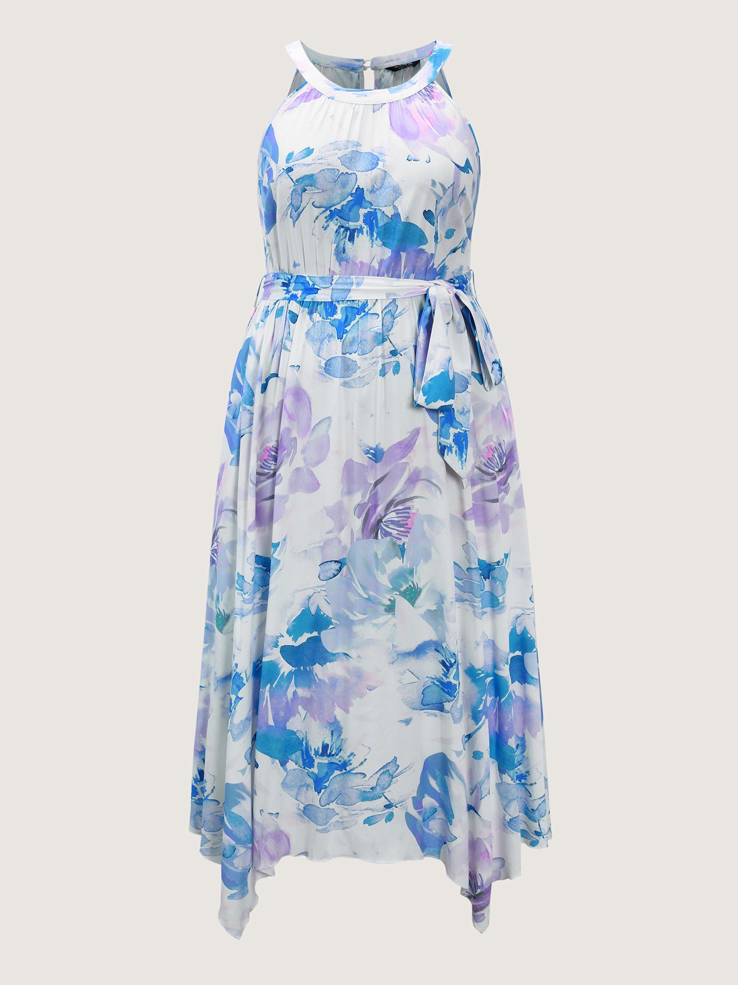 Floral Breeze Print Halter Neckline Midi Dress
