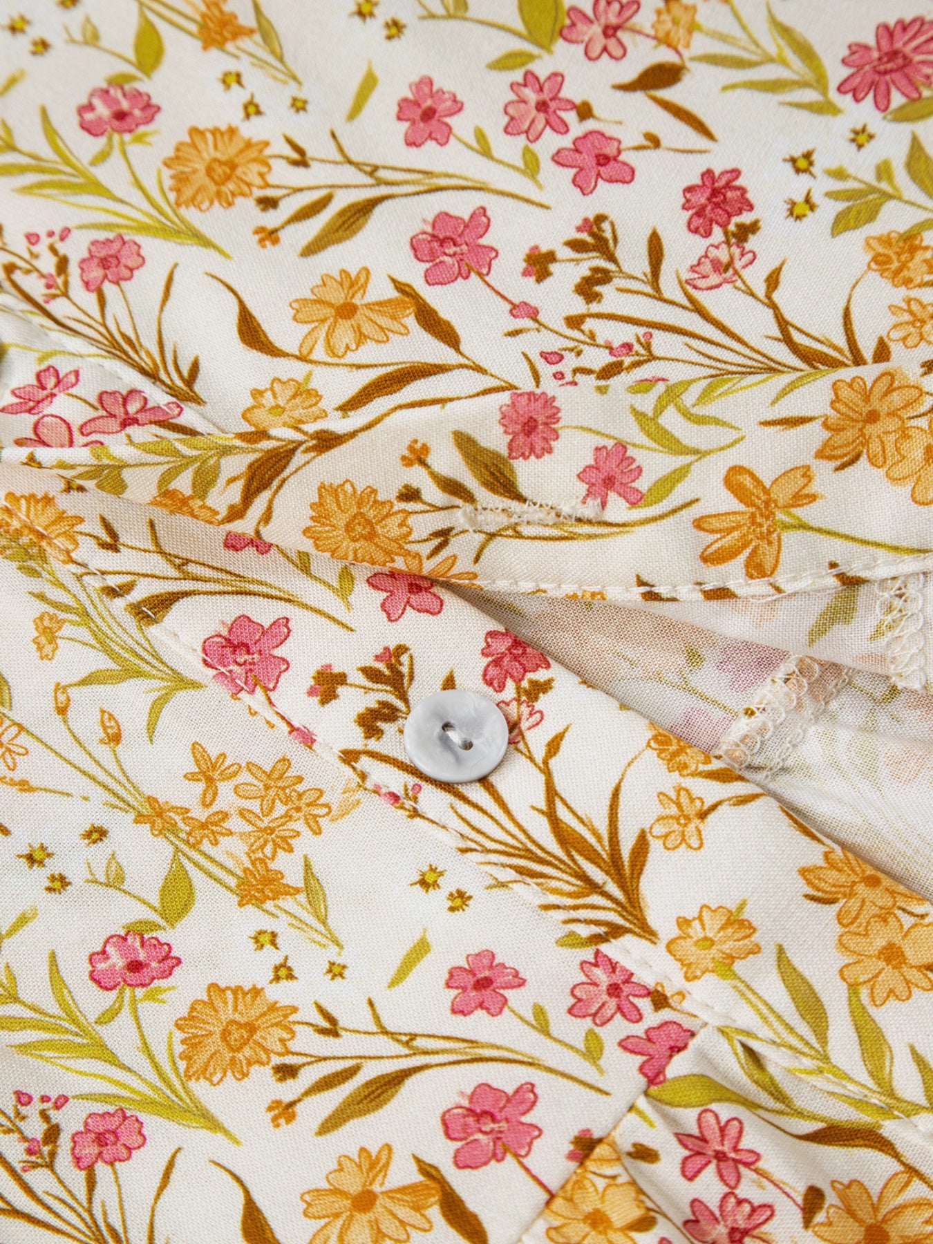 Floral Print Frilly Trim Smocked Cuff Long Sleeve Loose Shirt Dress