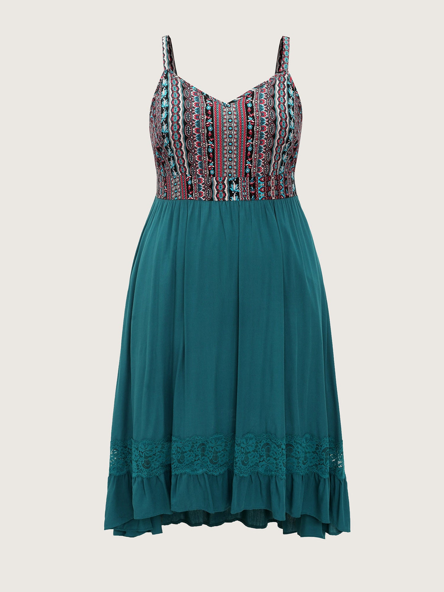 Boho Striped Lace Trim Midi Dress