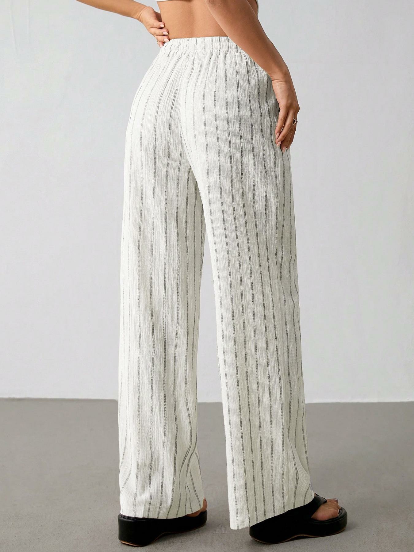 Women's Striped Waist-Tie Straight-Leg Loose Streetwear Pants
