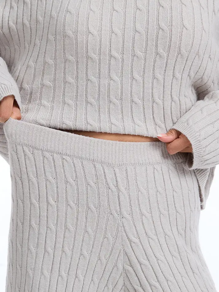 Women's Cable KnitBLACK FRIDAYSweater Lounge Set-Long Sleeve Pullover Top &High-Waisted Wide Leg Pants, Cozy 2-PieceOutfit for Fall & Winter
