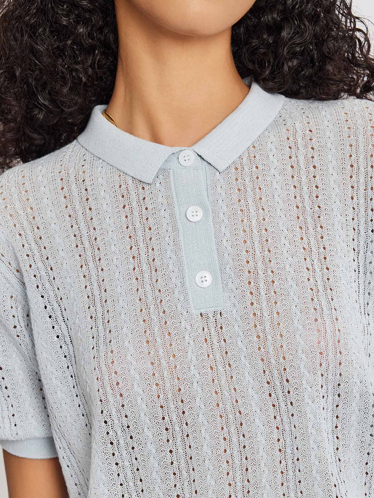 ASOBIO Ribbed Knit Polo Top