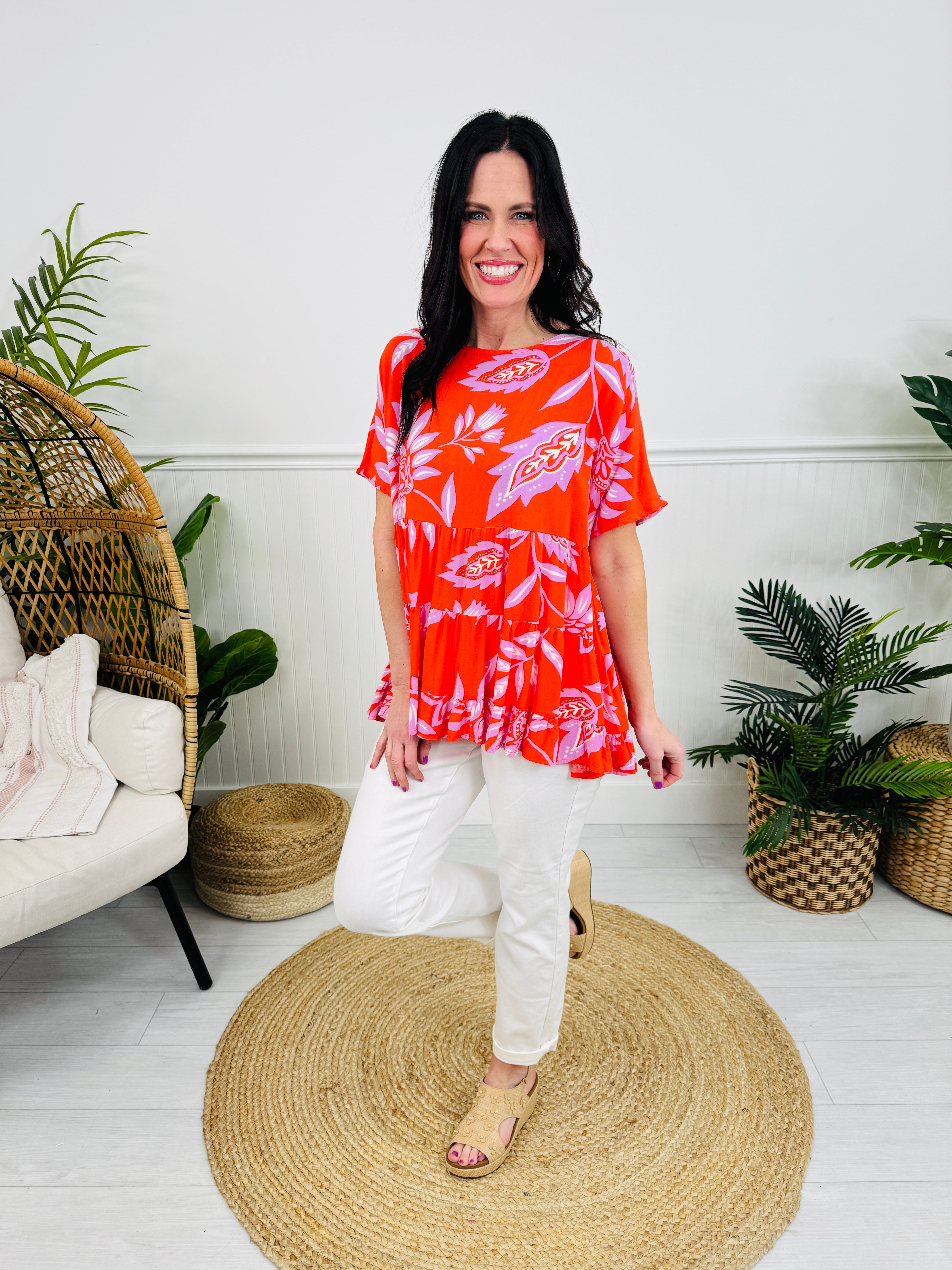 Floral Fiesta Top In Hot Coral