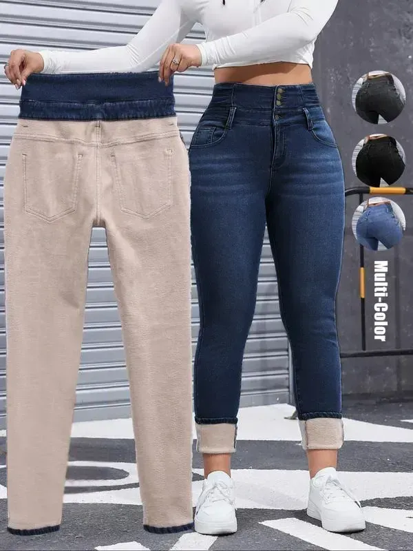 🔥6-PACK ONLY $24🔥Women's High Elasticity Fleece Lined Thick Denim Jeans🔥Final Day Clearance!🛒