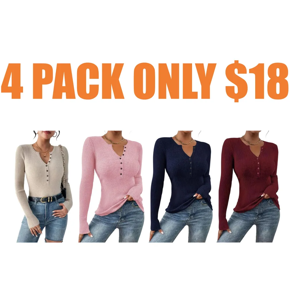 Women's Plain Button Front Ribbed Sweater Tops