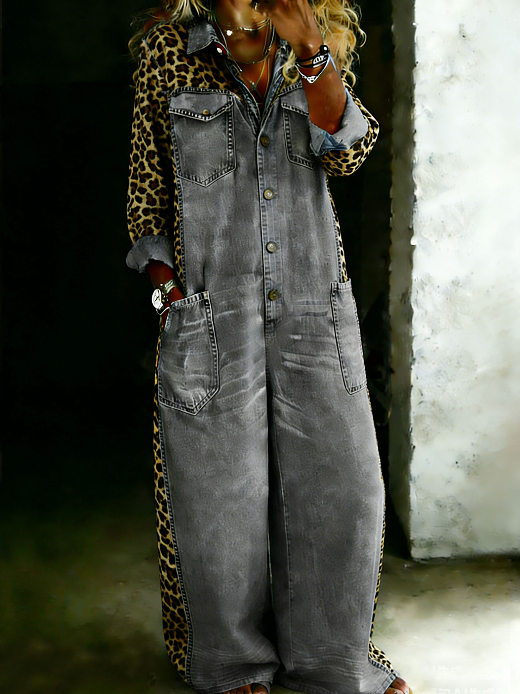 Women’s Cotton One Piece Shirt Denim Jumpsuit