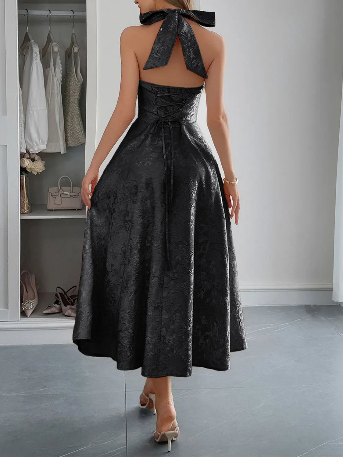 Halter Neck Midi Dress with Pockets