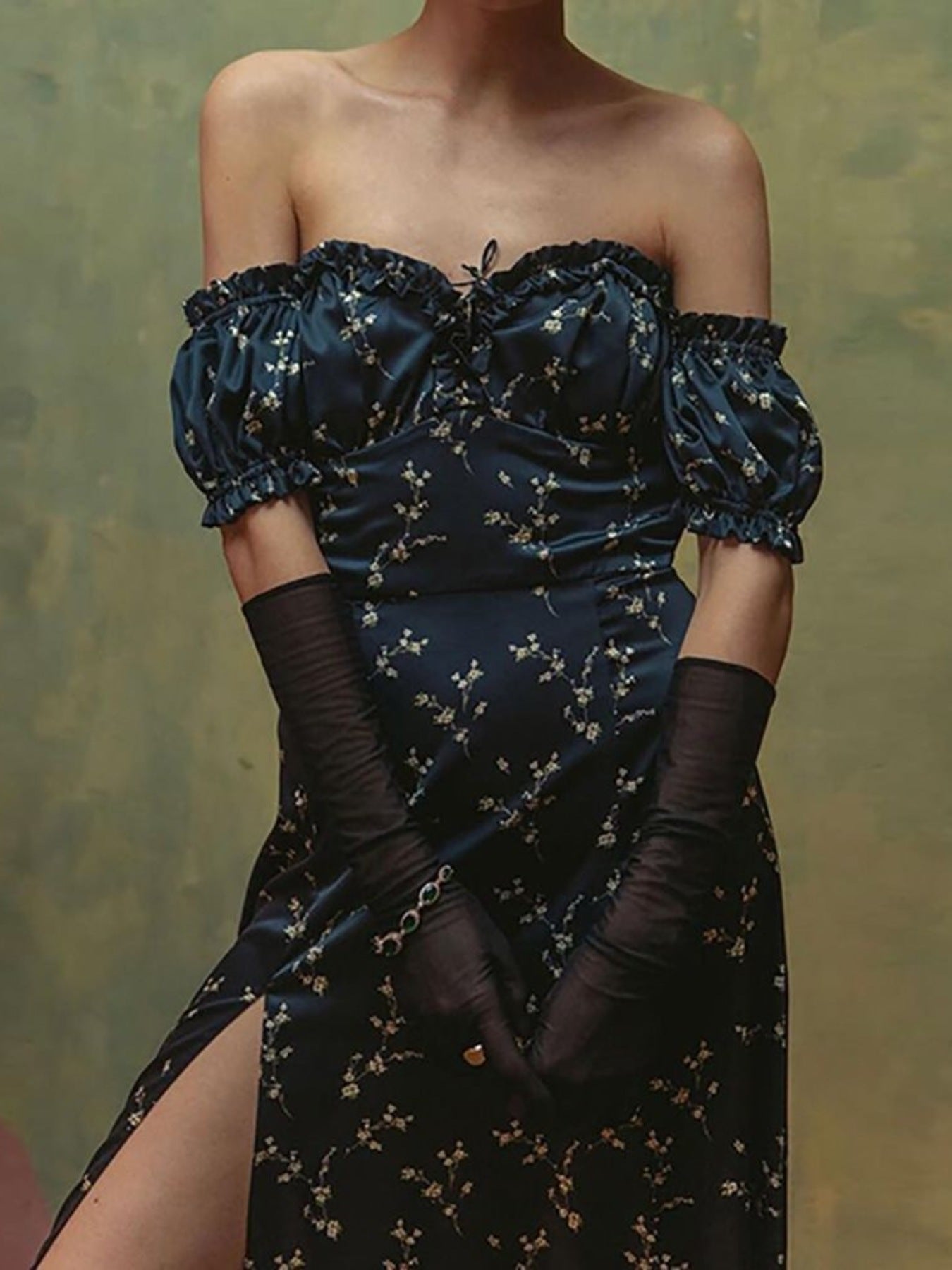 Full Size Floral Print Off-Shoulder Slit Dress Plus Size